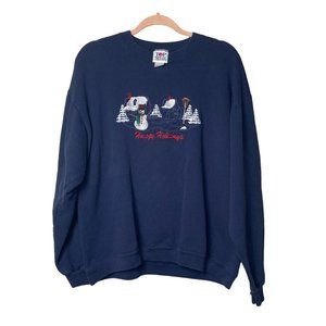 Vintage Christmas Happy Holidays Women Large Snowman Town Crew Neck Sweatshirt